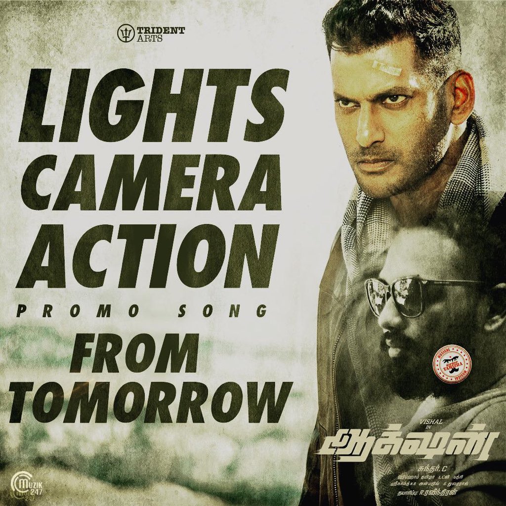 #LightsCameraAction Promo video song from #Action Releasing Tomorrow !

Stay tuned for a Visual Treat by <a href="/hiphoptamizha/">Hiphop Tamizha</a> &amp; team....GB

#ActionInNovember <a href="/tridentartsoffl/">Trident Arts</a> <a href="/tamannaahspeaks/">Tamannaah Bhatia</a> @AishwaryaLeksh4 <a href="/iYogiBabu/">Yogi Babu</a> <a href="/Muzik247in/">Muzik247</a> <a href="/Kabirduhansingh/">Kabir Duhan Singh</a> <a href="/puri_akanksha/">Akanksha Puri</a>