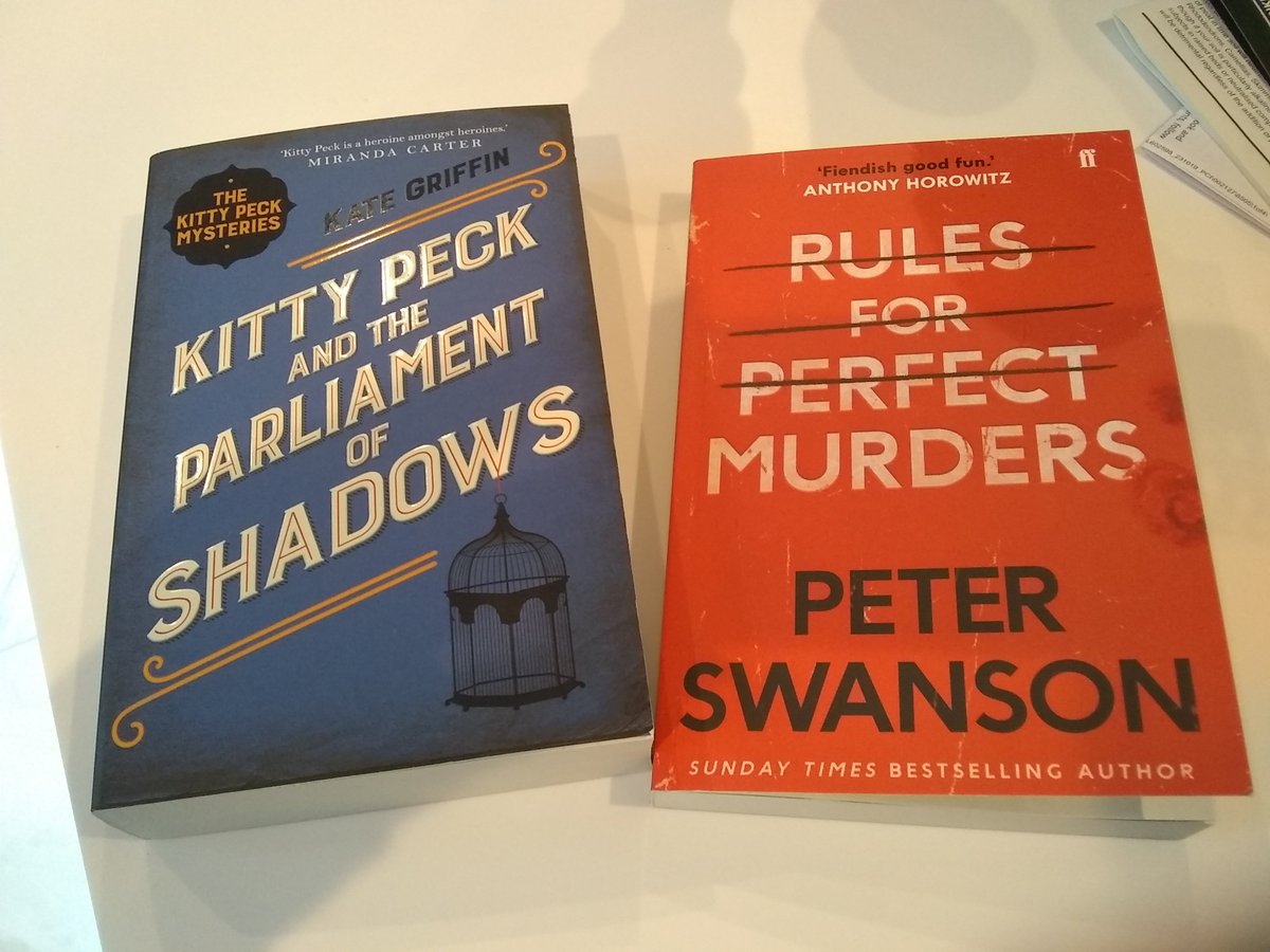 Marnie_Riches's tweet photo. I've just received these two stunners by @PeterSwanson3 and @KateAGriffin from @FaberBooks's @libbyjmarshall. The first chapter of Peter's new one had me incommunicado & hooked over breakfast. #KittyPeck looks ace too! Thanks! https://t.co/57vhJlfkbS
