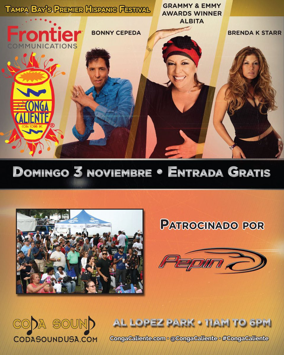 Conga_Caliente's tweet photo. Música, comida y diversión para toda la familia. ¡Entrada gratis! ¡Este domingo 3 de noviembre!
¡Estamos orgullosos de tener @DrinkBeerTampa como patrocinador de este año! ¡Gracias por apoyar a nuestra comunidad!
#CongaCaliente #HispanicHeritageMonth #LiveMusic #Festival #TampaFL https://t.co/i9OgilPH70