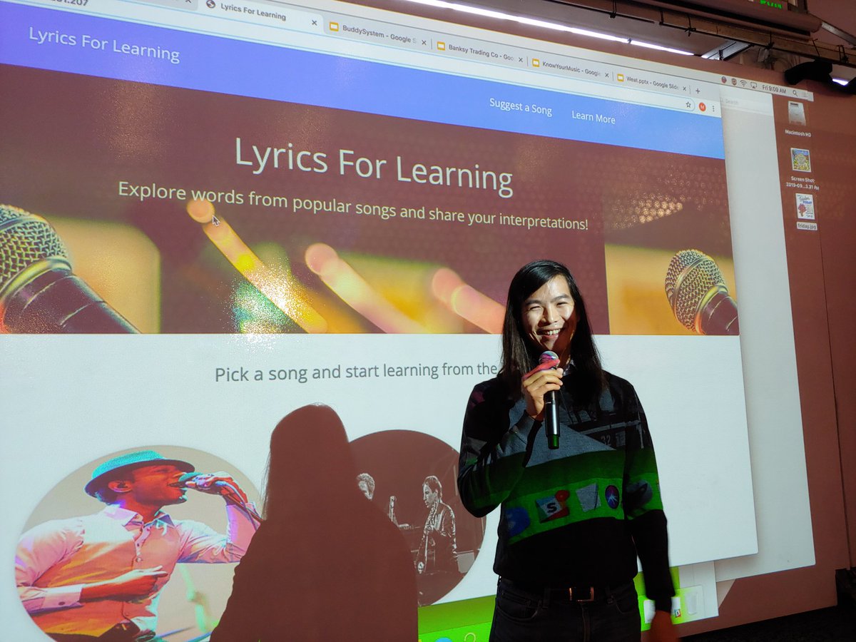 holbertonschool's tweet photo. It's that time of year! Cohort 8 students are showcasing their created programs. First up is @davidwkwan's Lyrics for Learning: a tool that both helps people learn nuanced english and for others to share their own personal interpretations of song lyrics 🎶 https://t.co/QGarffXMSM