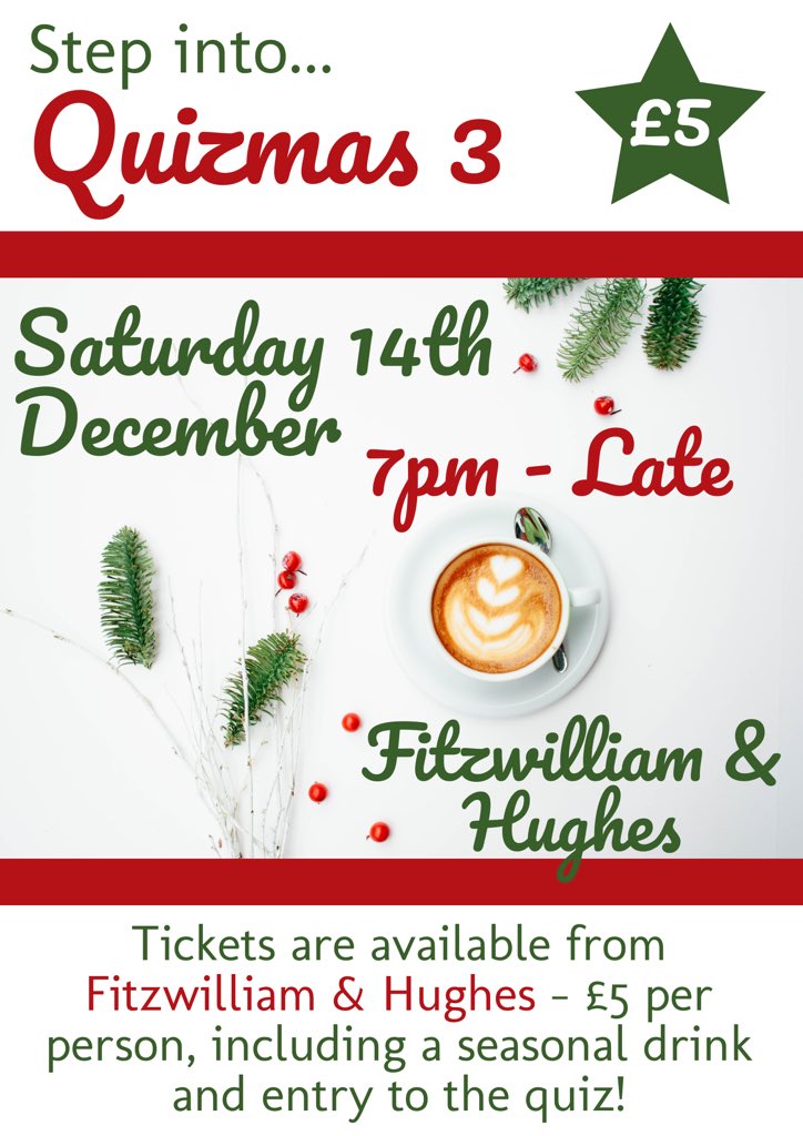 I’m doing another #Quizmas this year 🎄 Ten Rounds of Fiendishly Festive Questions with some wonderful prizes up for grabs 🎁 It’s at the lovely Fitzwilliam &amp; Hughes in #Rotherham, which is where you can get your tickets from too 🎅🏼 Hopefully see you there!