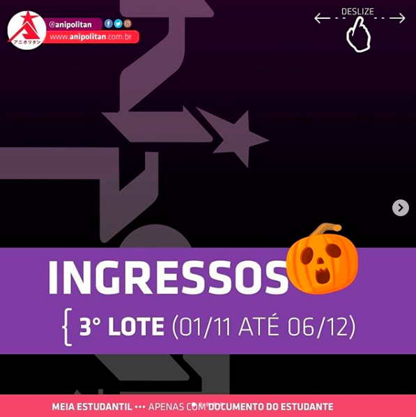 Anipolitan's tweet photo. Já está liberado o 3° Lote de Ingressos + Anikits (Basic e Gold) do Anipólitan 2019!

Garanta o seu em: https://t.co/gdg2ZPXYUN

#Ani19 #Anipolitan #Ani2019 https://t.co/Pj4XLTNzad