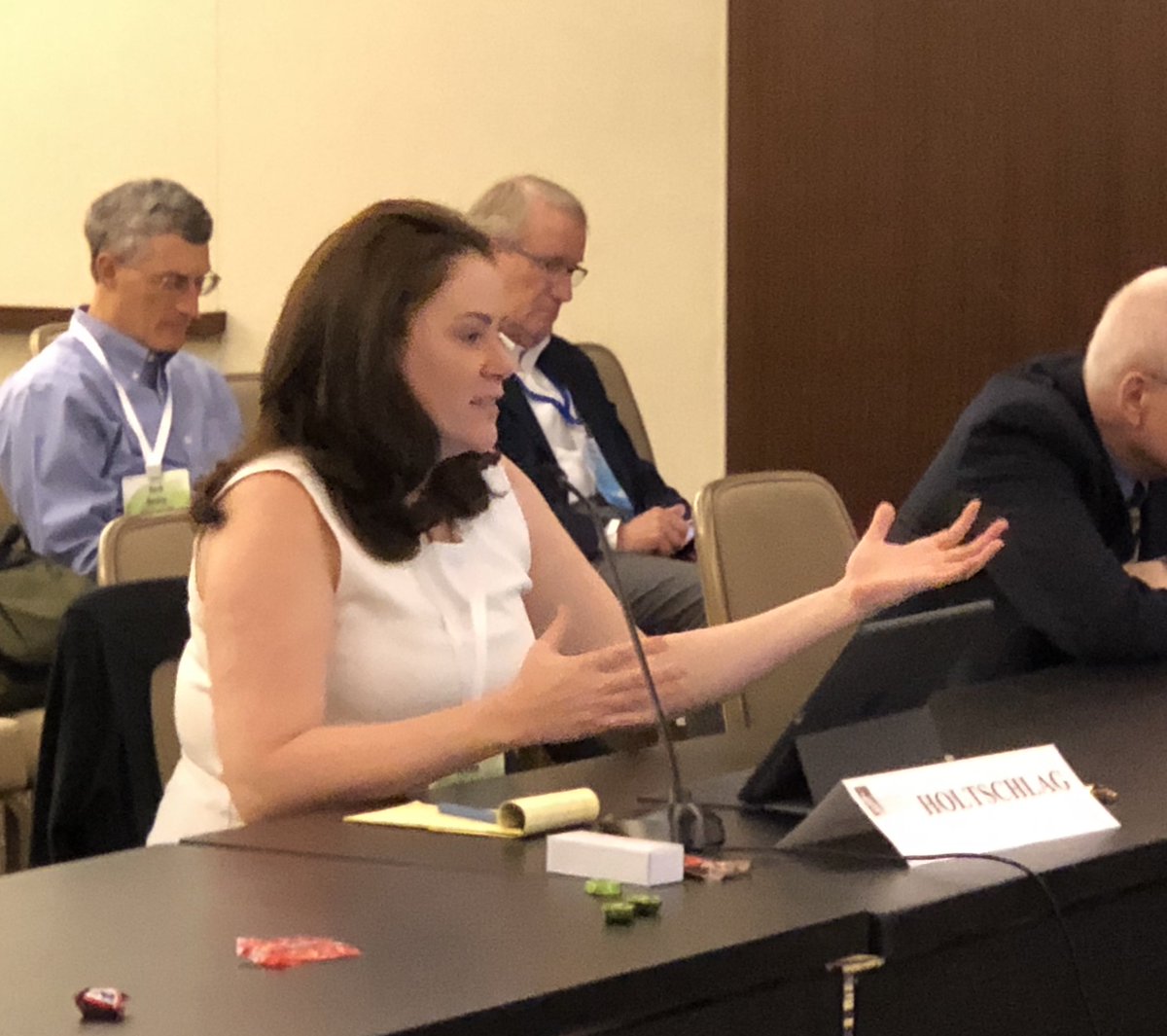abiworld's tweet photo. Hon. Elizabeth L. Perris (ret.) moderating 2nd ABI  @ConsumerBKComm panel @ncbj_conf with @McGlinchey's Rudy J. Cerone, FactorLaw's Ariane Holtschlag and EOUST's Cliff White at the Final report recommendations. https://t.co/dTuwqr6vQL