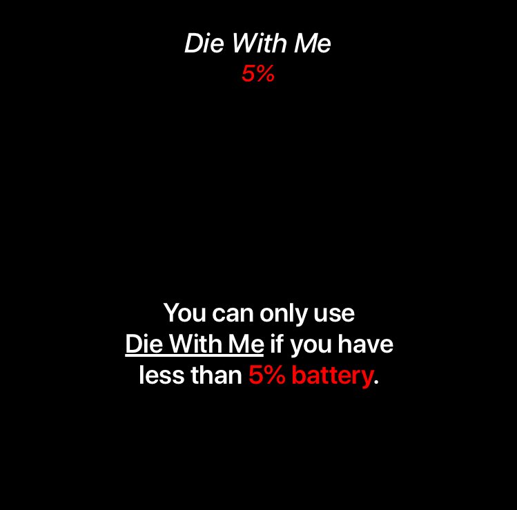 Hyxx10's tweet photo. #รีวิวเกม Die with me บอกเลยว่า You’ll never die alone (?)หรอ เข้าแอพได้เตอนที่แบตต่ำกว่า 5% เป็นแอพที่ป่าช้ามากๆ ให้ภาพมันเล่าเรื่อง คึกสุดเห็นจะเป็นช่วง ตี4-ตี5 ของไทย ไทม์โซนก็ประมาณห้าทุ่ม เที่ยงคืนของเมกา https://t.co/LOqBNaHWWf