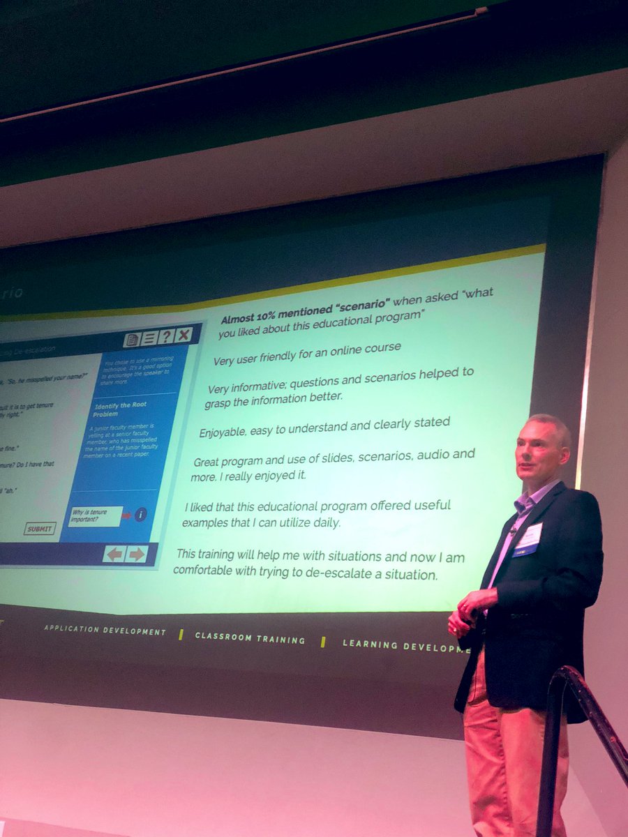 microassist's tweet photo. Excellent insights from Leader In Learning Award submitter Kevin Gumienny of @microassist on the elearning project developed on de-escalation #ATDAustin #LeaderInLearning https://t.co/CNjQGNOcSY