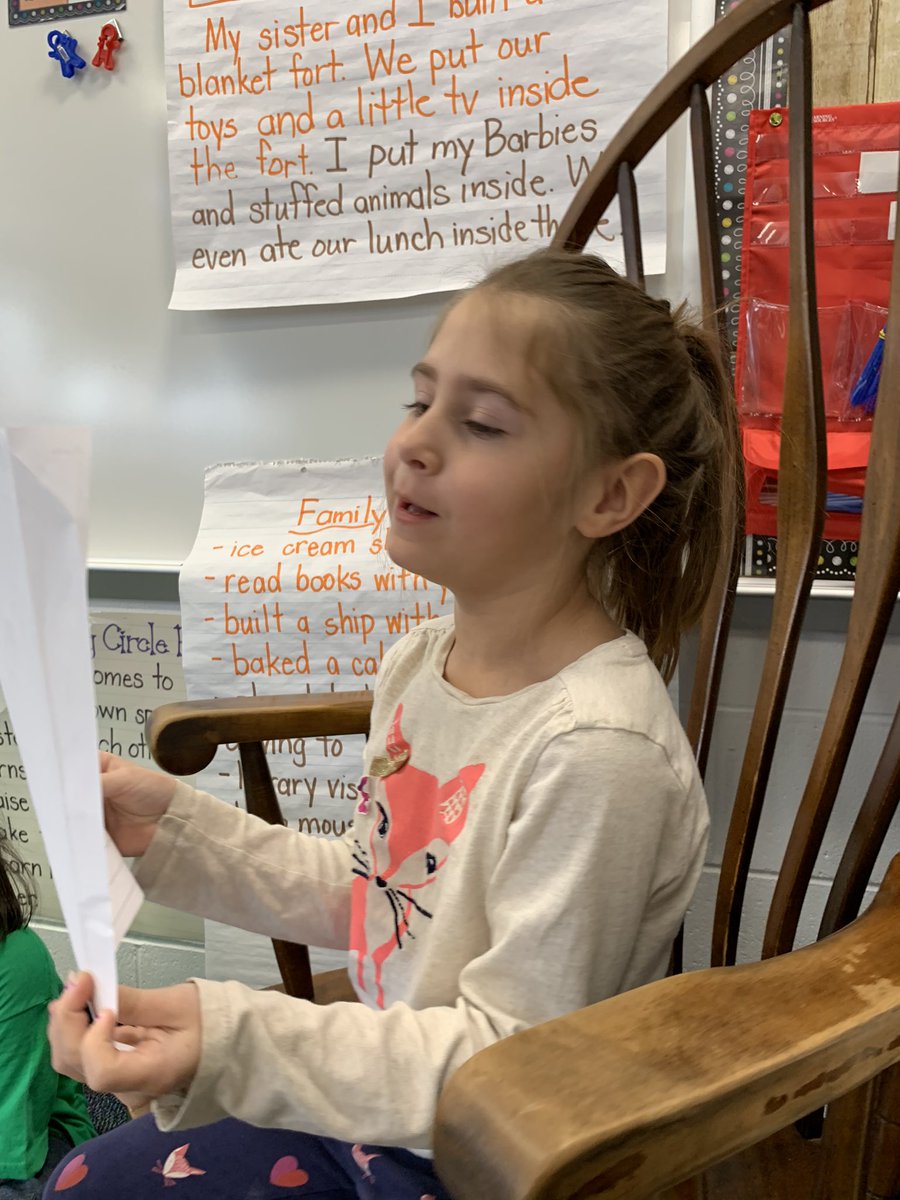 1mrsbedingfield's tweet photo. Sitting in the author’s chair! ✏️ Sharing something that we love to do with a family member! #IvyHillLeague #BeYouIvy @CollabClassroom https://t.co/aIas4qjYXb