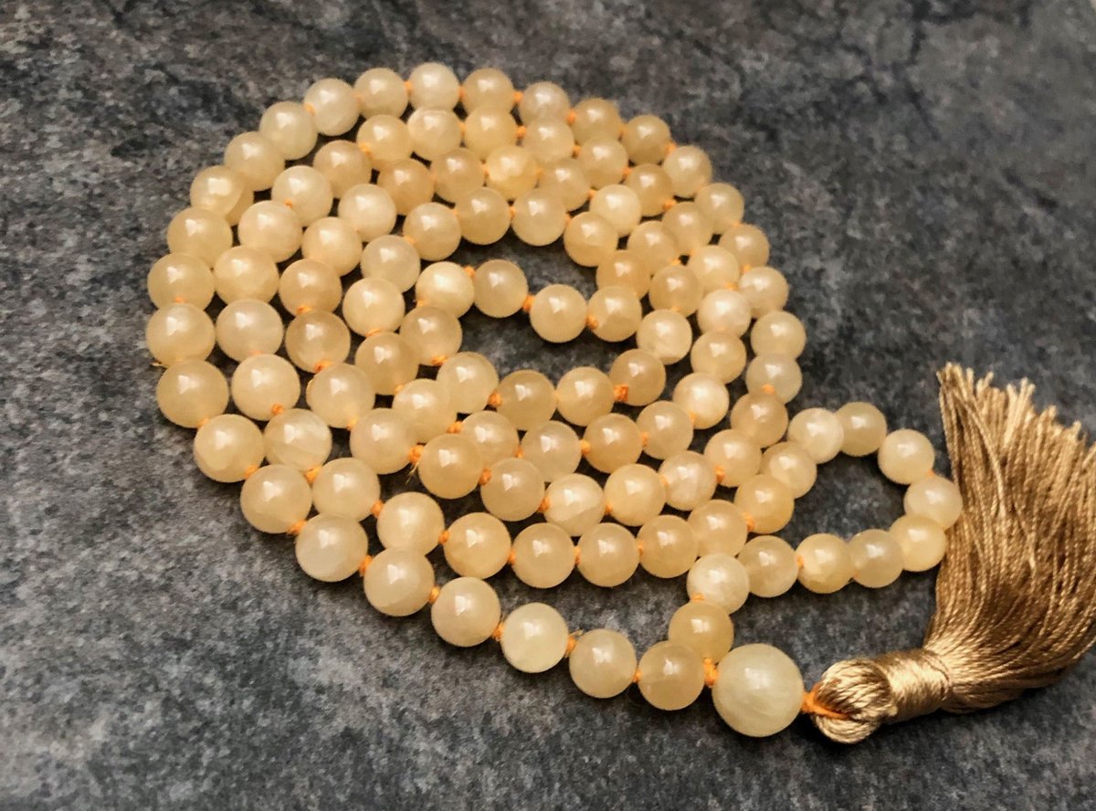 GaiaGemsLLC's tweet photo. Increase your energy, happiness and overall mood with Yellow Calcite! This beautiful golden yellow gemstone also helps to promote relaxation and detoxification of the body #yellowcalcite #108mala #gemstonenecklace #gemstonejewelry #gaiagems #etsyshop #etsy https://t.co/jQlk91XPNw https://t.co/6HIPZ26NCF