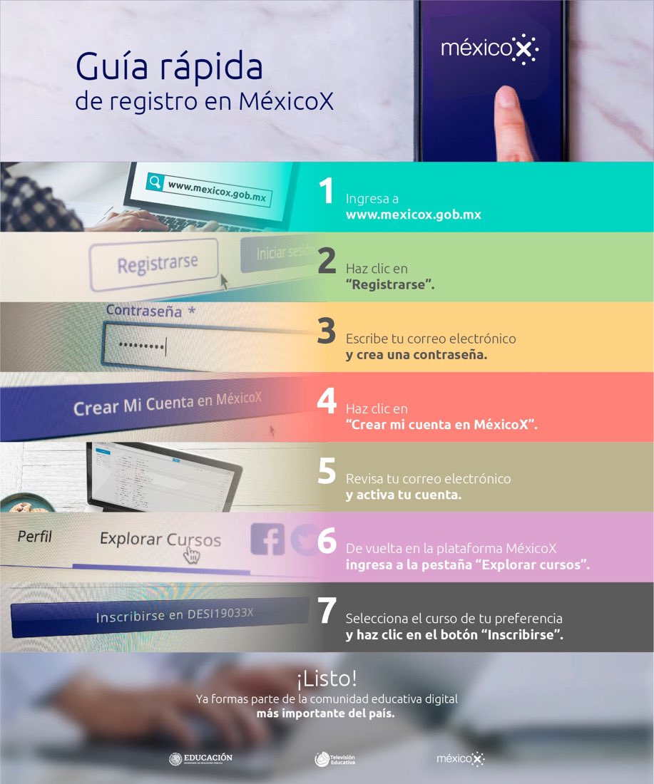 ¡Registrarse en MéxicoX es muy sencillo! Te compartimos una guía rápida de cómo hacerlo. ⏱️
Únete a la comunidad educativa digital más importante del país: ➡️ mexicox.gob.mx