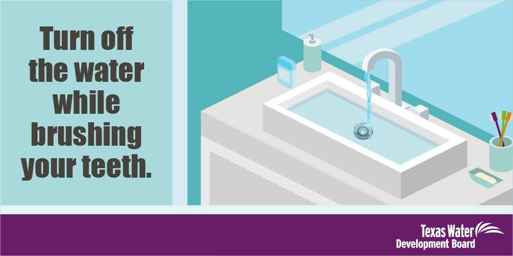 twdb's tweet photo. It's #NationalBrushDay. If you turn off the water while brushing your teeth you could save up to 4 gallons of water a minute. That’s up to 200 gallons a week for a family of four! #EveryDropAddsUp https://t.co/C2CqGo9AyV