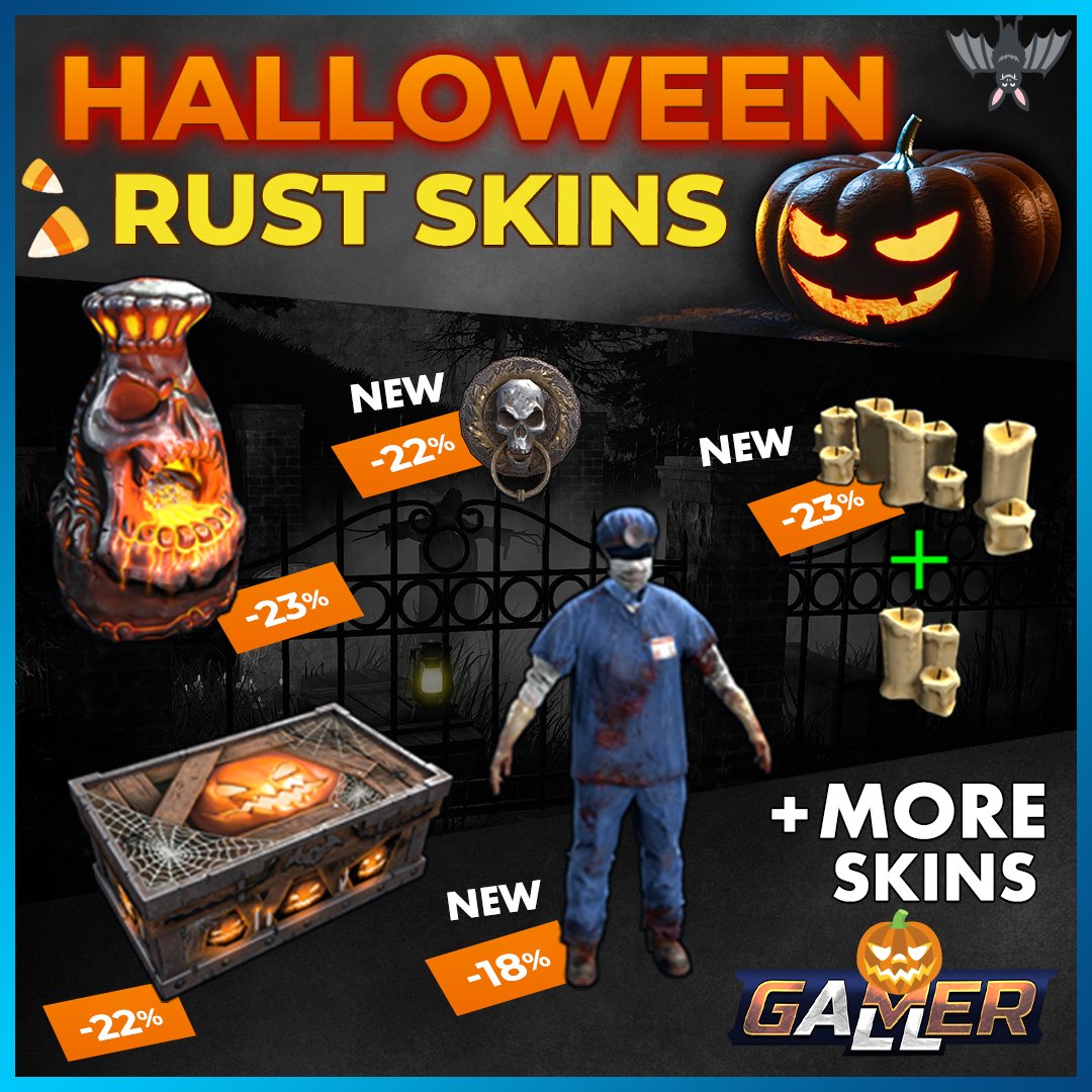 GamerAllcom's tweet photo. What do you think about the new Rust skins? Yea or Nay?👀 
Check out more Halloween skins at https://t.co/mEoXf9EpPe🛒🎃

#GamerAll #Rust #Halloween https://t.co/2TNaQ4i54y