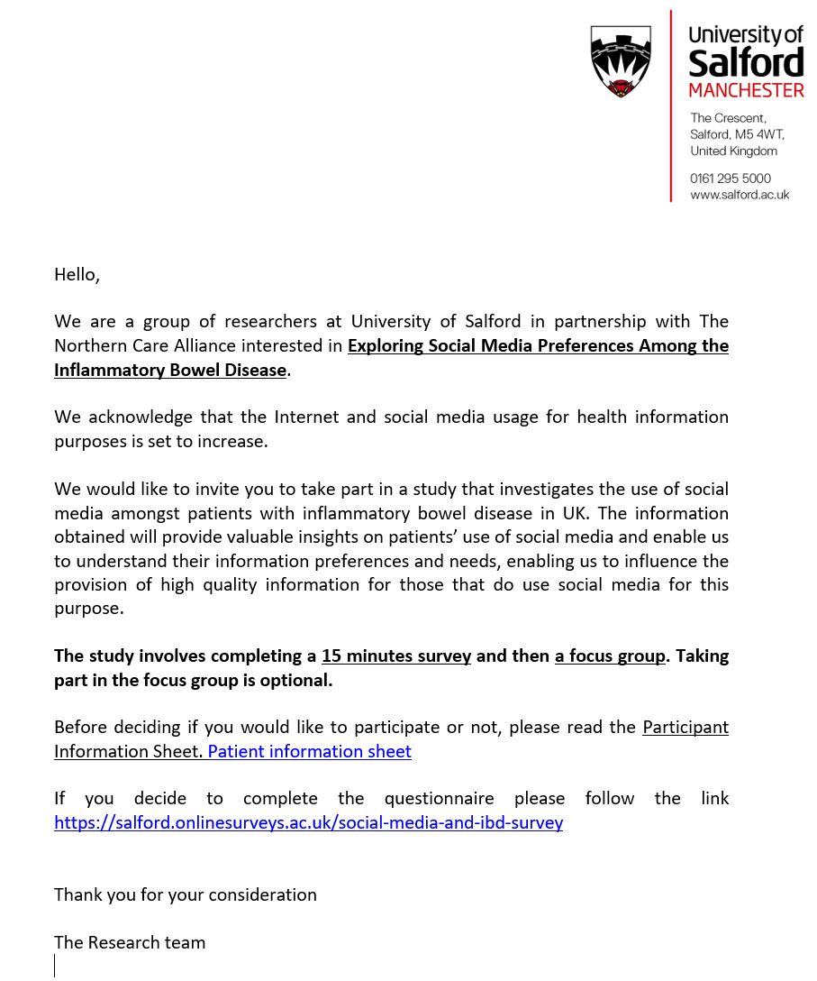 MediaBowel's tweet photo. @1Mariyana @cristinavas @CrohnsColitisUK  We are looking for participants to take part in an online survey and possibly focus groups to help us learn about Social Media Preferences for People with #IBD https://t.co/y9I6xAks6z. Please RT https://t.co/81DoAhxkyV