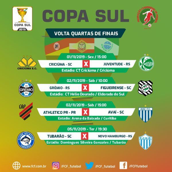 FCF_futebol's tweet photo. Fim de semana com muita bola rolando, na base Catarinense!
Confira os jogos e torça para seu time!
#BaseCatarinense
#Sub15A
#Sub17A
#CopaSC17
#CopaSul https://t.co/Wc6hq8QXmH