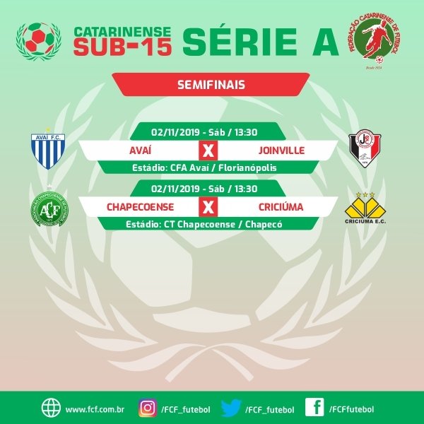FCF_futebol's tweet photo. Fim de semana com muita bola rolando, na base Catarinense!
Confira os jogos e torça para seu time!
#BaseCatarinense
#Sub15A
#Sub17A
#CopaSC17
#CopaSul https://t.co/Wc6hq8QXmH