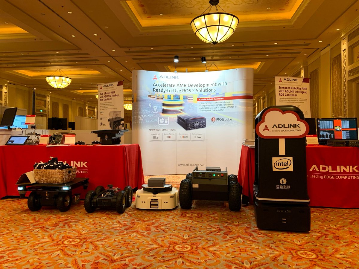 ADLINK_Tech's tweet photo. Last day @ #ROSCon2019 in Macau. Exciting to see ADLINK + @roverrobotics + #AWSRobomaker and #Sunspeed #Robotics showcasing different types of AMR / AGV solutions developed w/ #ADLINK ROSCube and ROS Starter kit. #goROS @ADLINK_IoT @OpenRoboticsOrg #MachineVision #edgecomputing https://t.co/W4PH09uPn4