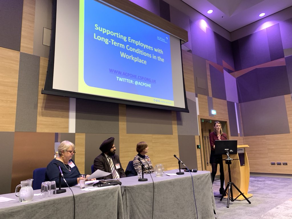 ACPOHE's tweet image. Fantastic final @ACPOHE #FitForWork session of the day by @devdeepahuja @parkercc1 @Work2Well &amp;amp; Prof Karen Walker-Bone about supporting the employee with long-term conditions 👍👏🙌 @thecsp #Physio19