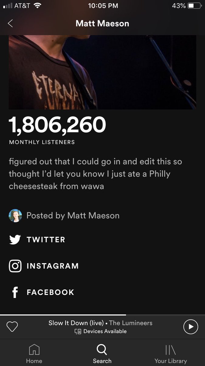 Cass__99's tweet photo. I don’t think enough people pay attention to Spotify bios and that’s a shame. @MattMaeson , I appreciate you 😂 https://t.co/1Nr8Bgk9re