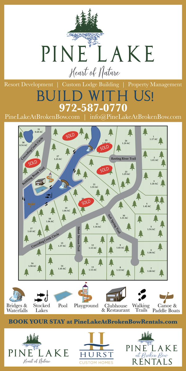 pinelakeOK's tweet photo. Build your dream lodge with us on #PineLakeAtBrokenBow -- the only #resort #community of its kind in Broken Bow, Oklahoma! Contact us to learn more 972-587-0770 #property #lotsavailable #realestate #landdevelopment #custombuild #propertymanagement https://t.co/itGgjMabth