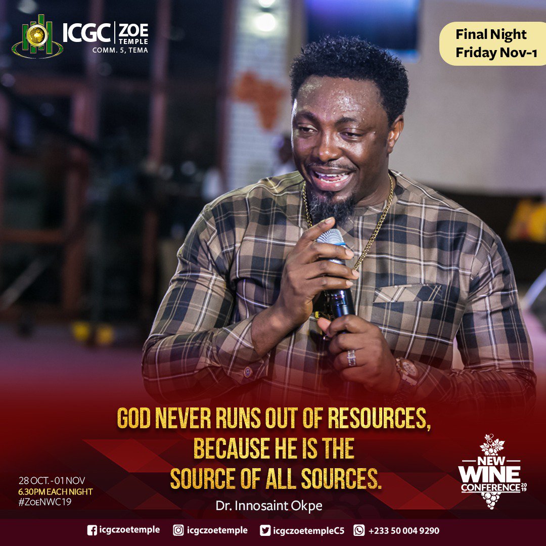 Awurabapreba's tweet photo. Be blessed by these nuggets and please join us this evening, 6:30 prompt at ICGC ZOE TEMPLE for the final night of the New Wine Conference 2019 with Dr. Innosaint Okpe.....more blessings await you!
#ZoeNWC19
#TheFinalNight
#SeeYouAllSoon https://t.co/y9SWDDmhHg