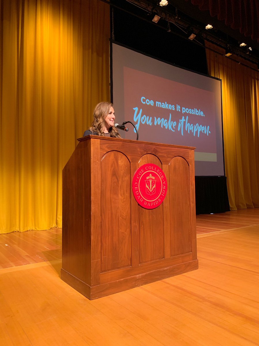 CoeCollege's tweet photo. Student Body Vice President Riley Fonck and Vice President for Enrollment Julie Staker welcome prospective Kohawks and their families. #KohawkNation #LiveLikeAKohawk https://t.co/es3GXJ00q0