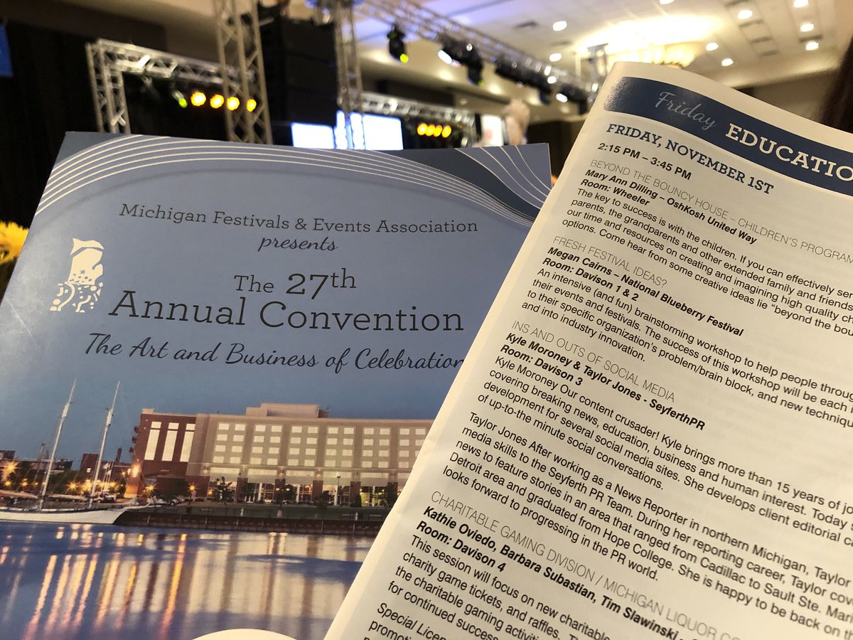 seyferthpr's tweet photo. Our Senior Writer Kyle Moroney @kyle_moroney & Account Executive Taylor Jones @taylorjones1227 are excited to get social at the annual @MIFestivals Convention! These social media experts will be talking about the ins & outs of all things #SocialMedia. #MFEA #MichiganFun https://t.co/bhL9G91Gdn