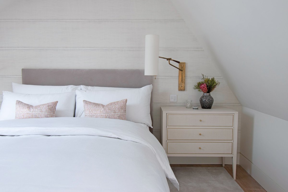 Soft scheme with touches of pastel pink for this converted bedroom #th2designs th2designs.co.uk