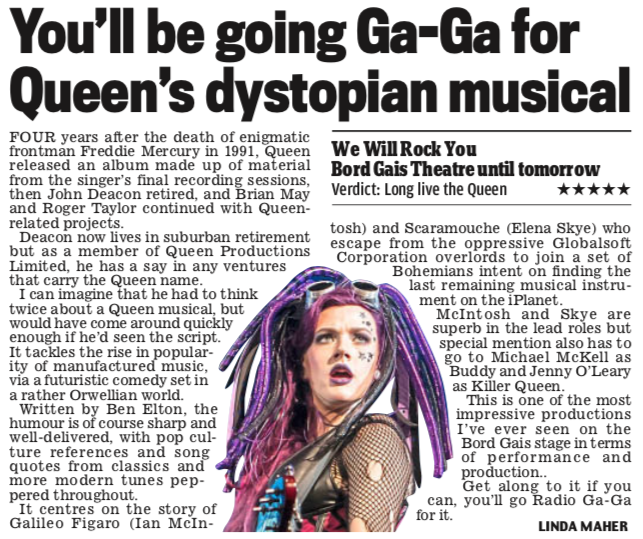 wwryglobal's tweet photo. “This is one of the most impressive productions I’ve ever seen on the Bord Gais stage in terms of performance and production...Get along to it if you can, you’ll go Radio Ga-Ga for it.”

Tickets @ https://t.co/GkqpAjIA5B https://t.co/q7tkh6j5RK