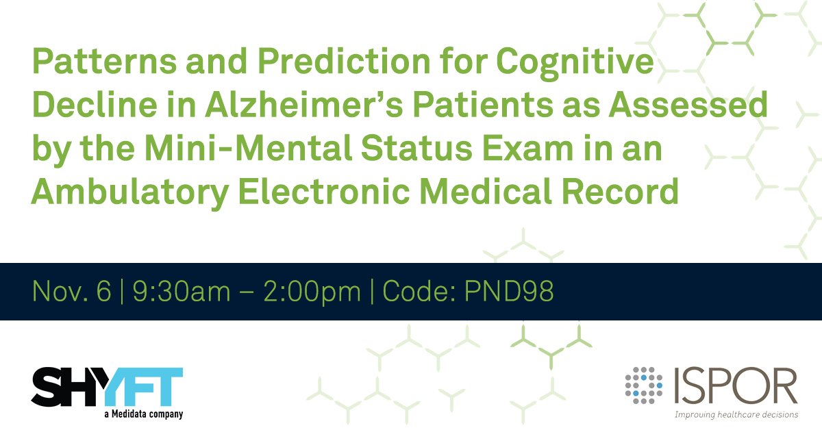 #ISPOREurope: Join our #posterpresentation at <a href="/ISPORorg/">ISPOR</a> as we talk about patterns and prediction for cognitive decline in Alzheimer's patients

shyftanalytics.com/shyft-ispor-eu/ 

#PatientsFirst #Alzheirmers #clinicaltrials #pharma