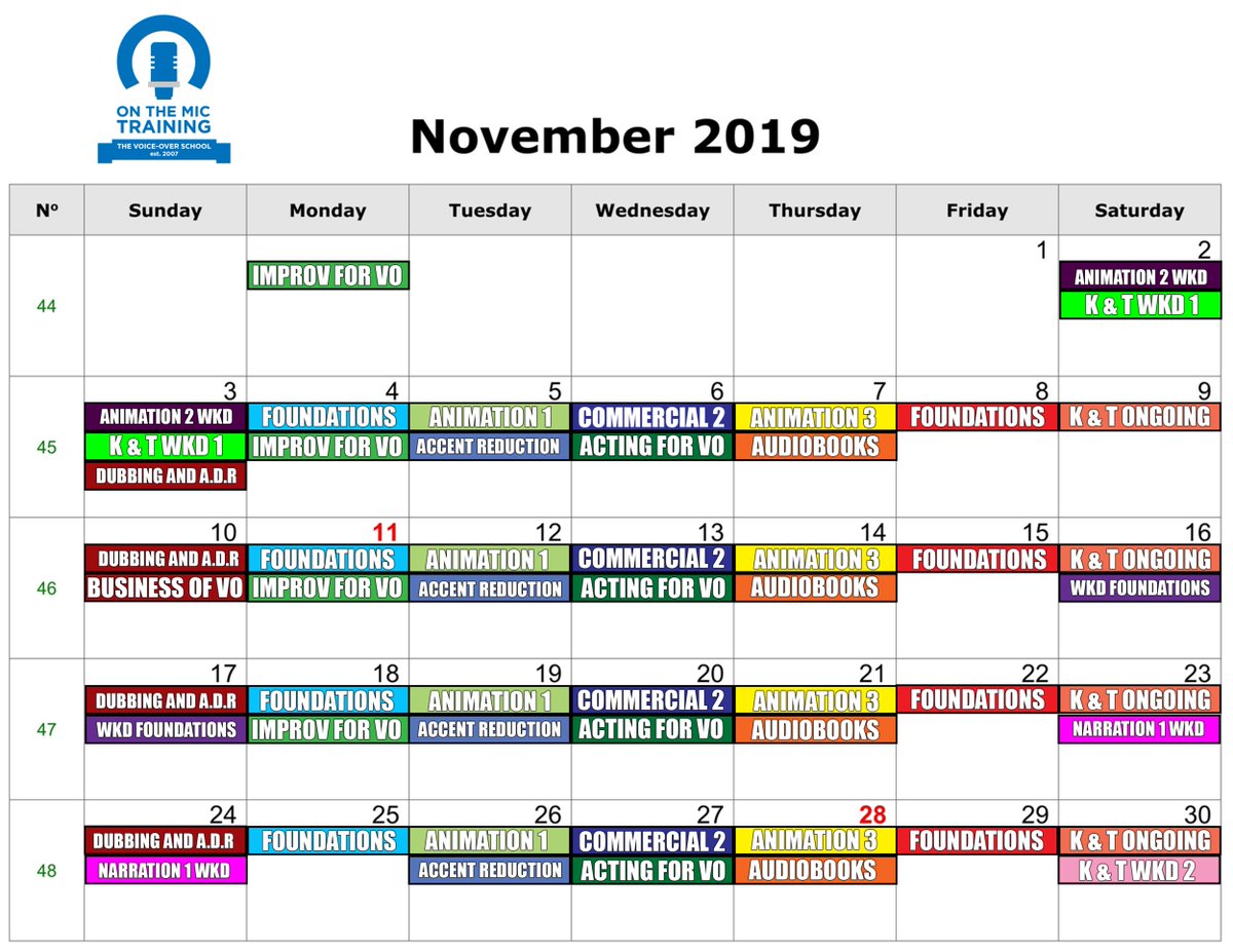 OTMvoiceover's tweet photo. Can you believe it's already November?!
Here's what we've got coming up! Visit our website: https://t.co/6hxzPELFgG to know more about the classes we offer.
#voiceover #voiceacting #onthemictraining #voiceoverschool https://t.co/ZrjbMcVg1A