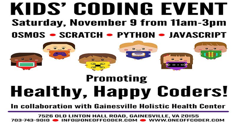 oneoffcoder's tweet photo. Kids' Coding Event
Saturday, November 9 from 11am-3pm
#iocoder #ioc #oneoffcoder #kidscode #kidscodingevent #osmos #scratch #python #javascript #kidsevents #coding https://t.co/AQbgnnuDV8