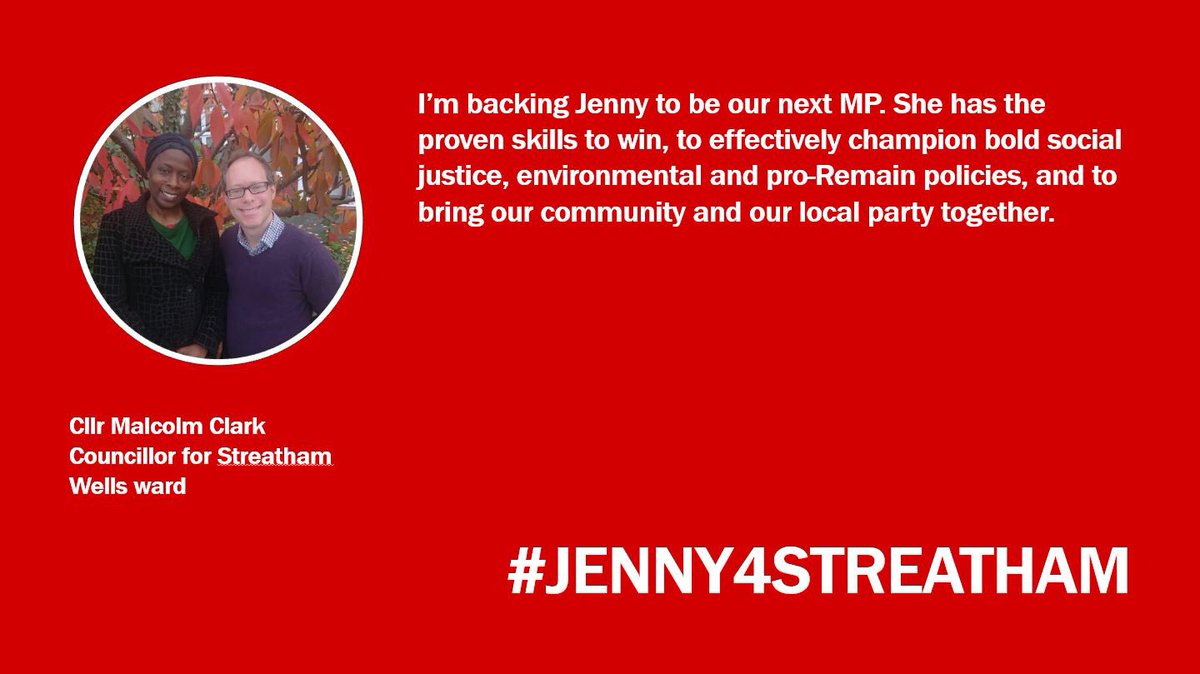 jennyforstreatham (@jenny4streatham) on Twitter photo Thank you <a href="/MalcolmClark77/">Malcolm Clark</a>! As Streatham’s MP I would fight for social justice, call for urgent measures to tackle the climate emergency and campaign proudly to stay in the EU. #Jenny4Streatham Thank you <a href="/MalcolmClark77/">Malcolm Clark</a>! As Streatham’s MP I would fight for social justice, call for urgent measures to tackle the climate emergency and campaign proudly to stay in the EU. #Jenny4Streatham