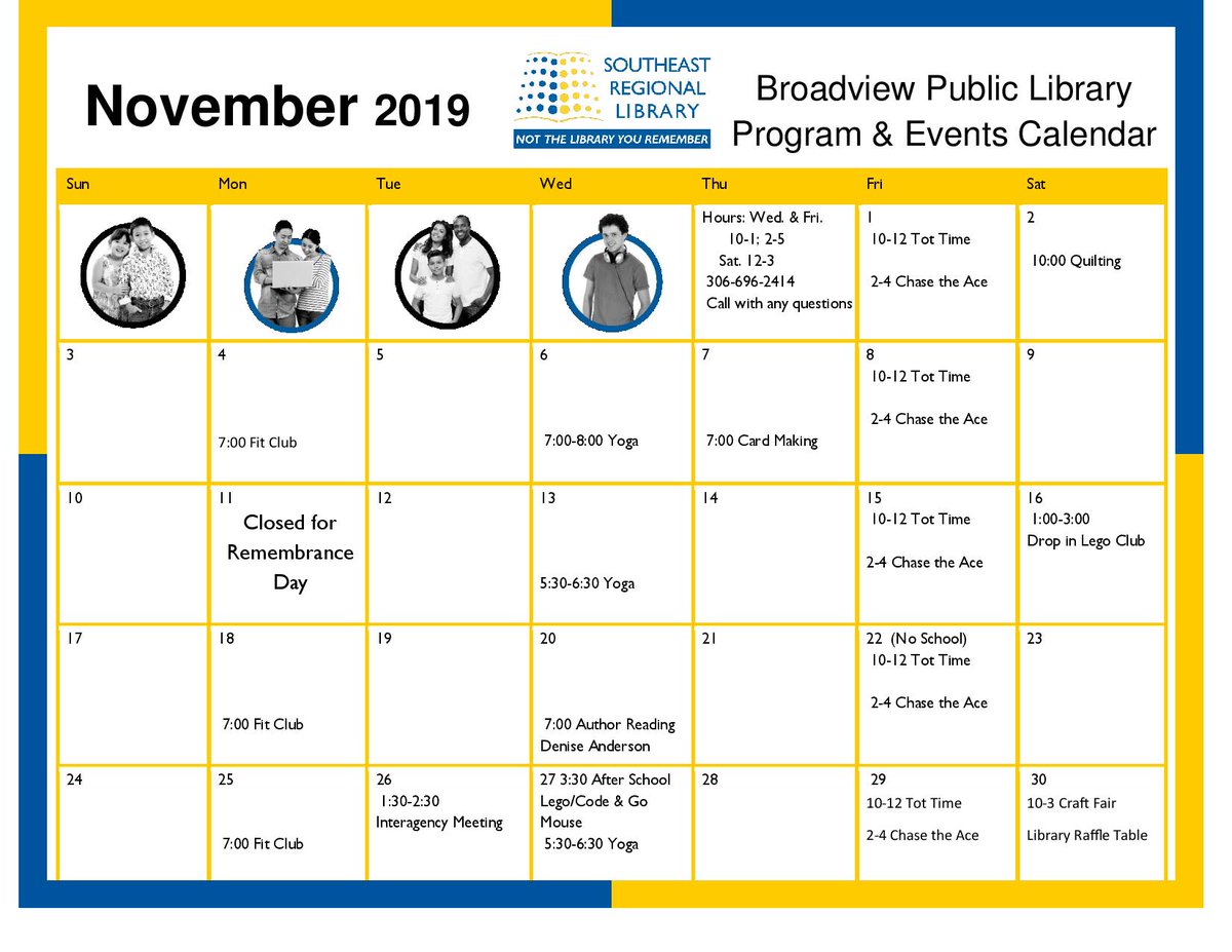 Check out what is happening at the Library during the month of November. Have questions? Give us a call at 306-696-2414