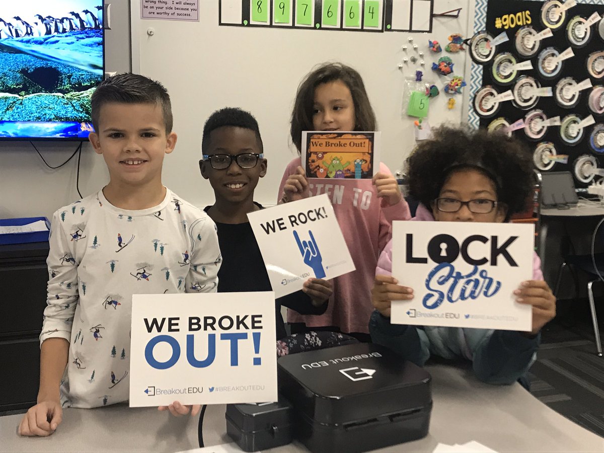 iCoachFarrell's tweet photo. Thanks to Mrs.Matlock for letting me come in to help with a Breakout box this morning! 4th graders at @CrestviewSMSD used critical thinking and collaboration skills to break out! Way to go, Cougars!!! @breakoutEDU https://t.co/gCHDaNAEQL