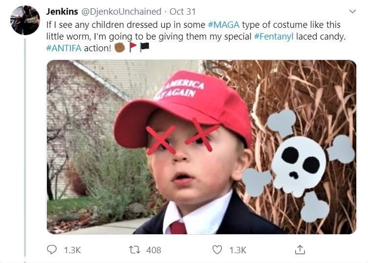 bandbsmommy's tweet image. SHARE SHARE SHARE!! I hope this POS is going to be investigated!! Just another intolerant, cowardly, cry baby fit from the left! #LiberalismIsAMentalDisorder #HappyHalloween2019 #checkyourcandy #Trump #fentanyl #disgusting