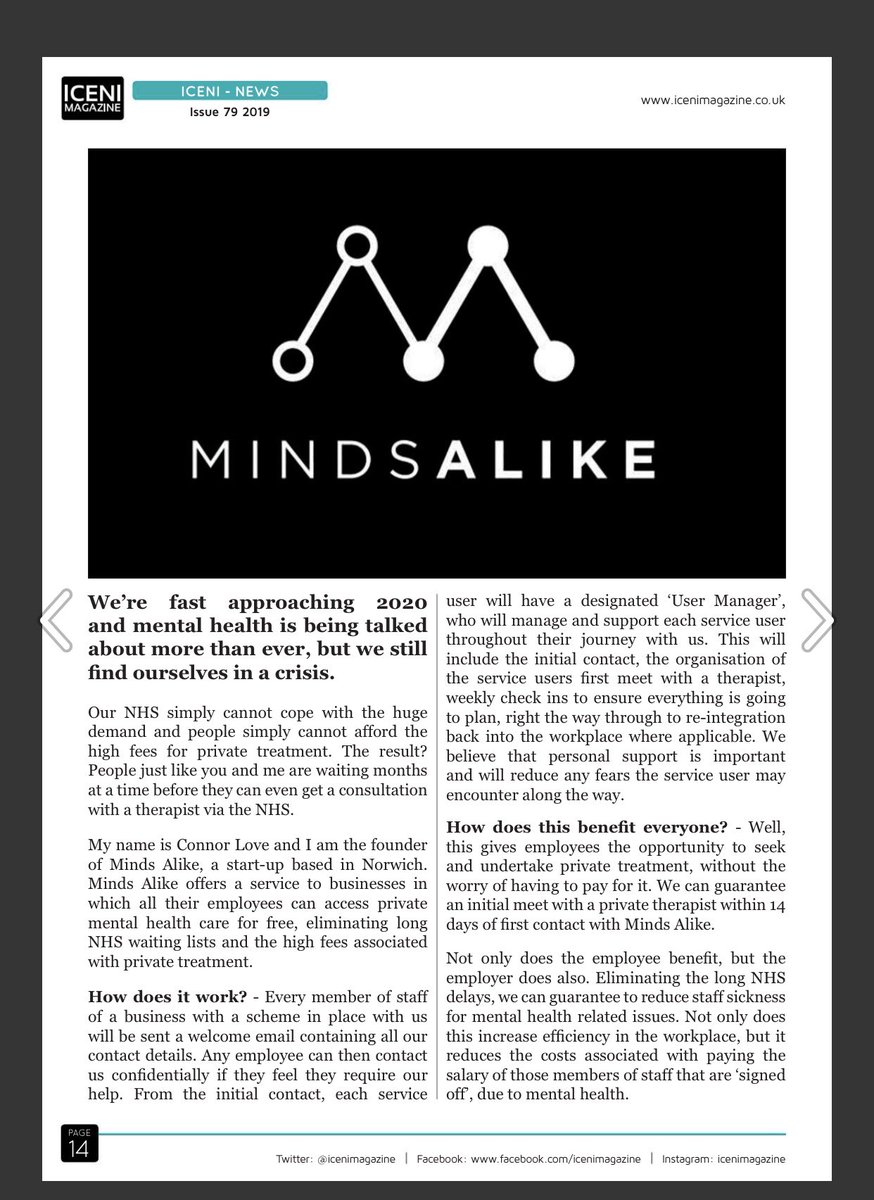 ConnorLovee's tweet image. Absolutely over the moon to have a full page spread in this months issue of @icenimagazine explaining what it is we do at @_MindsAlike! 

Go check out the full magazine at issuu.com/icenimagazine/…

😁😁😁

RT’s appreciated!