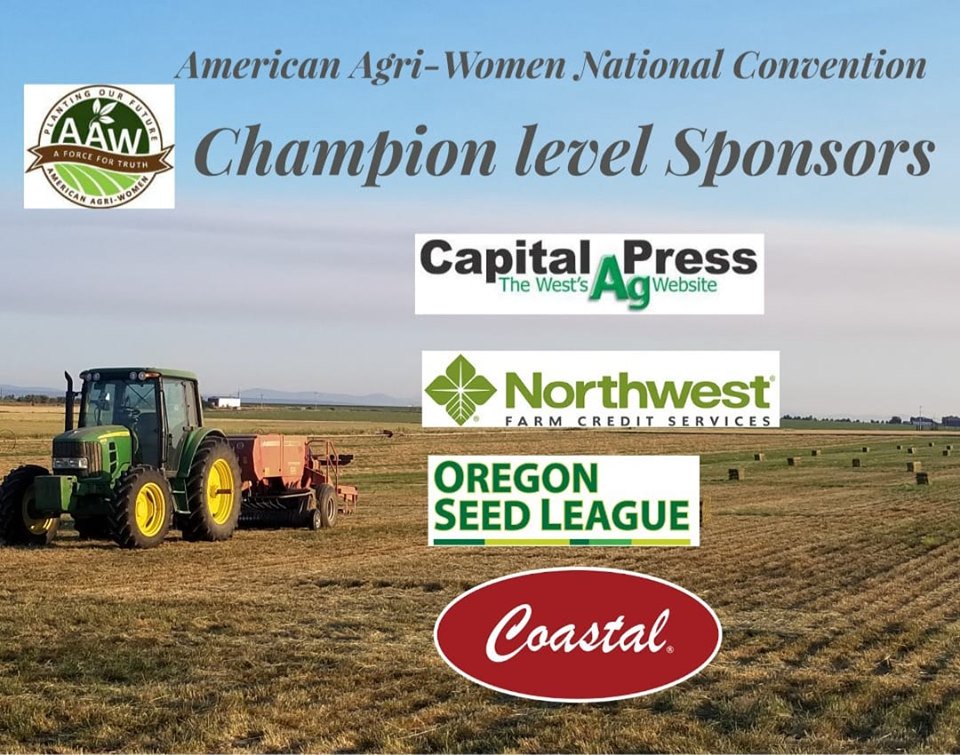 A huge thank you to our Champion Level Sponsors for our upcoming American Agri-Women National Convention in Oregon. 🙌 <a href="/capitalpress/">Capital Press</a>, @NorthwestFCS, Oregon Seed League &amp; <a href="/coastalfarm/">Coastal Farm & Ranch</a>. We appreciate you! 🚜🌱🌾 #ORag #agday365 #AAWOR19