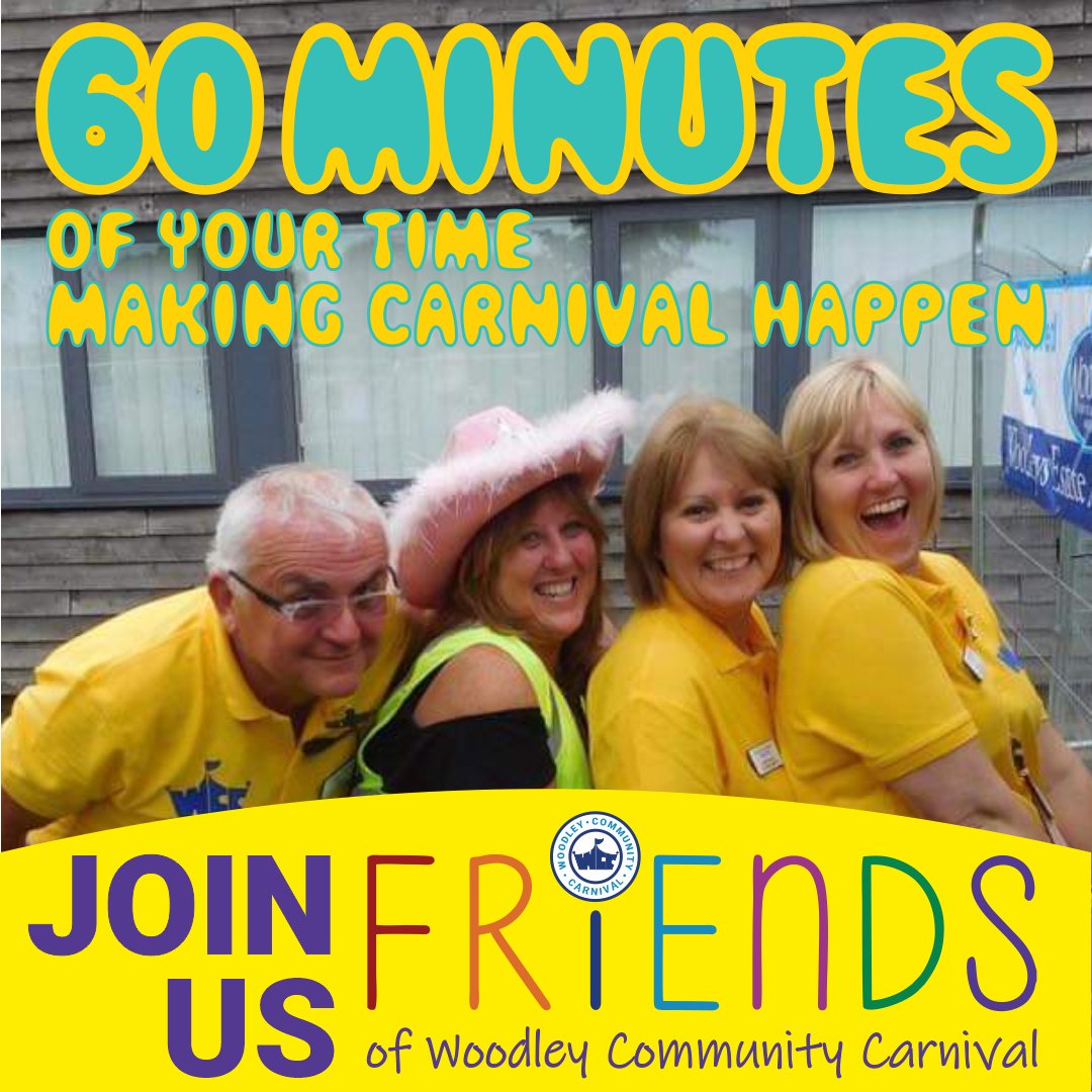 Help make your Carnival happen by pledging as little as 60 minutes of your time. As a Friend of Woodley Carnival you can give your time as and when you can to make sure this much-loved event happens.

Can you help us out? !
woodleycarnival.org.uk/p…/get_involved-volunteer