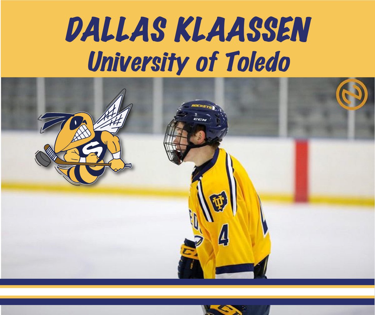 SalineHockey's tweet image. It’s November, aka High School Hockey kickoff month! To help us get in the spirit we’ll feature some former Saline Hockey standouts competing at the next level.  Today we feature Dallas Klaassen, a defenseman at the University of Toledo! #HornetHockey #SalineHockey #alwaysahornet