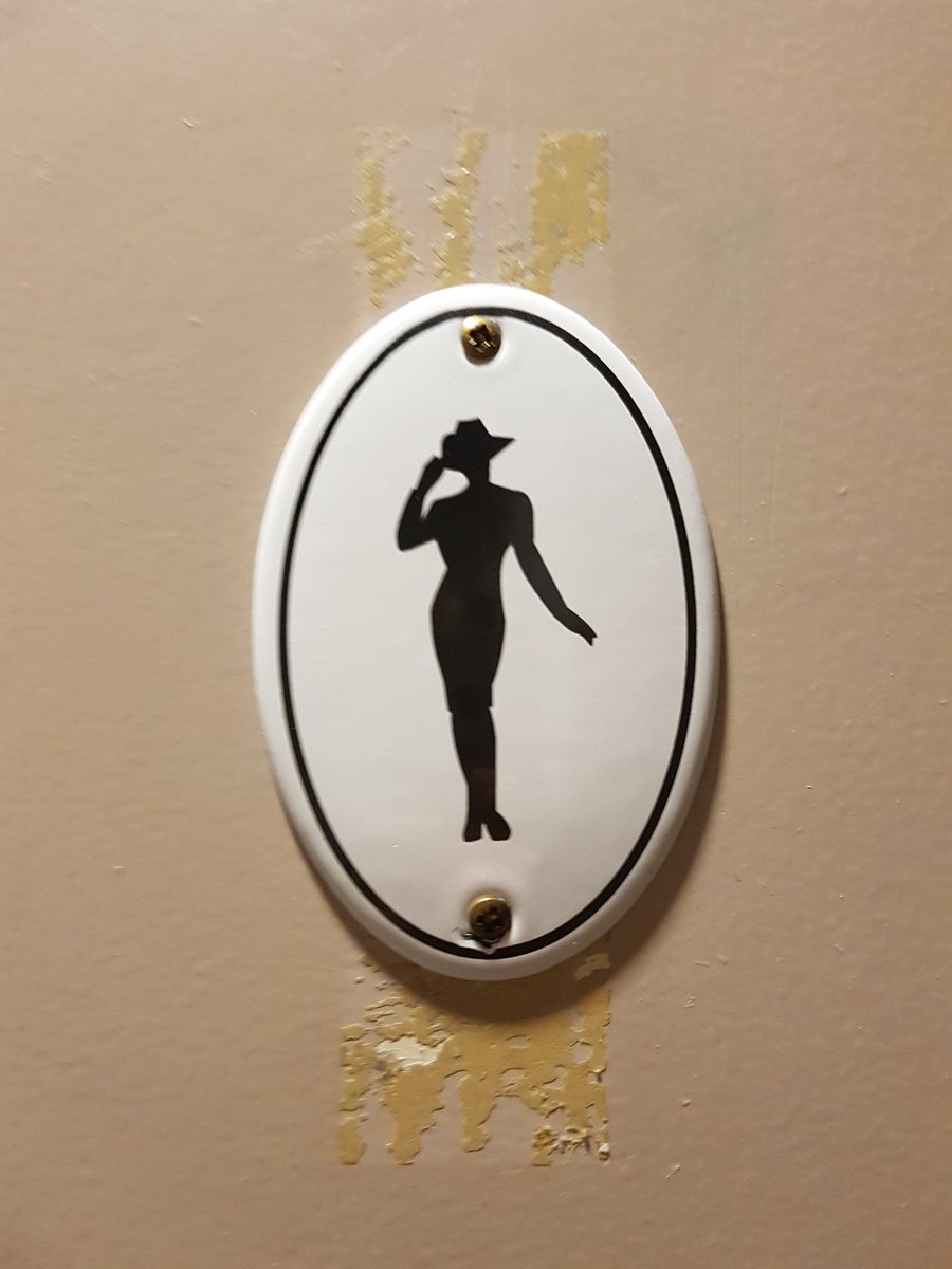 AlexaPukall's tweet image. I know this is a ladies' #restroomsign because the other one is clearly supposed to be a guy. But honestly, this just looks like a fancy #cowboy to me