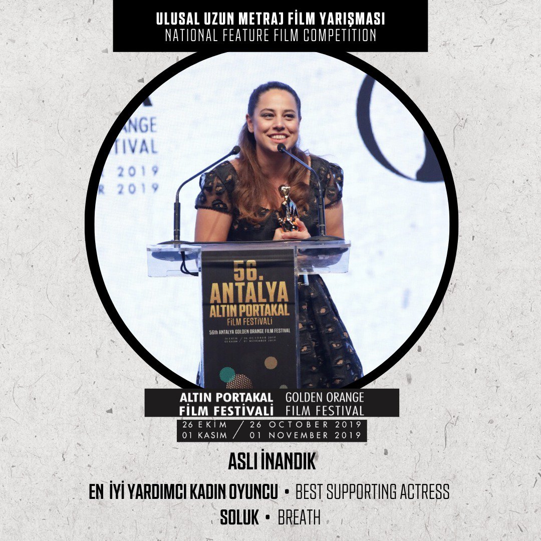 National Feature Film Competition - Best Supporting Actress:
ASLI İNANDIK (Breath - Director: Özkan Yılmaz)