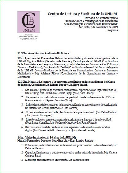 CLyE_UNLaM's tweet photo. Jornada de Transferencia sábado 2/11 de 12 a 18 hs.
https://t.co/DDn9WIsoBu https://t.co/yuFfkHAdyp