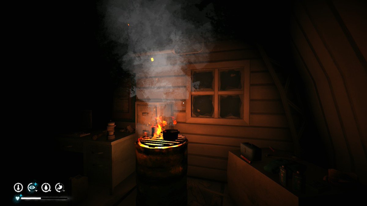 adamfrancu's tweet image. Managed to survive the whole 8 hrs of #4DON in #TheLongDark by staying mostly in Quonset Garage while watching this pretty barrel fire, reading 8th book of #TheExpanse (IRL, its good btw) and drinking coffee (made from good old bathroom water). #QuietApocalypse
