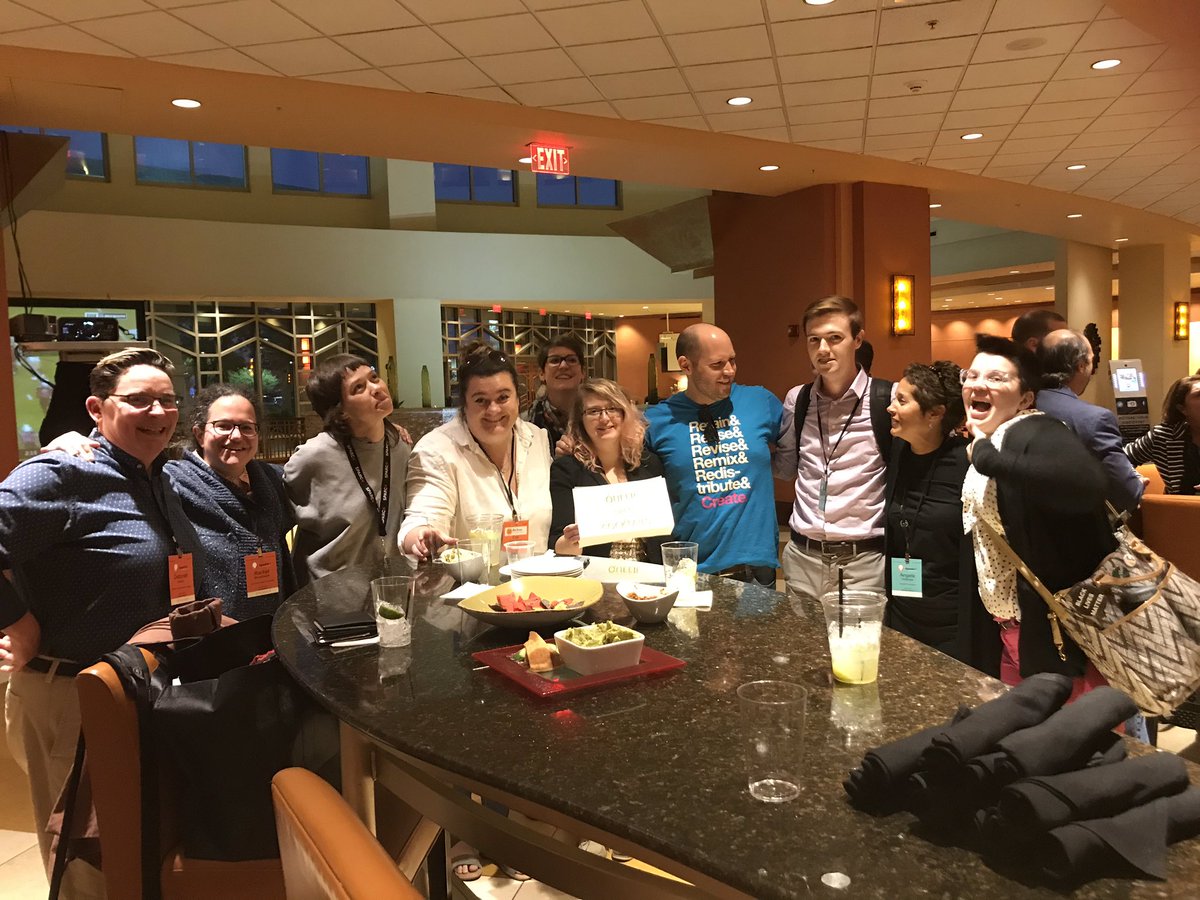 deborahamory's tweet photo. #OpenEd2019 Thanks to everyone who made it to the Queer open Cocktails last night.  Hie about a Queer Caucus for the future of Open Ed?!? https://t.co/16tTTl8vAH