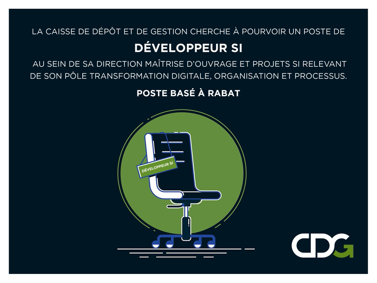 Toute personne intéressée par ce poste est invitée à postuler via le lien suivant, et ce avant le 15 novembre 2019
recrutement.cdg.ma/253_offre-empl…

NB. Poste basé à Rabat