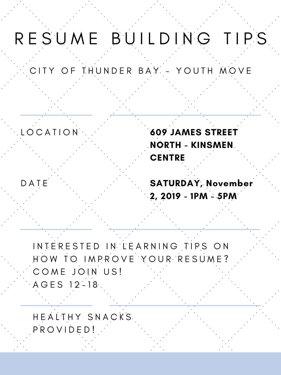 YouthMove2's tweet photo. Calling all 12-18 year olds to join us at the Kinsmen Centre for a Resume Building Workshop Tomorrow! https://t.co/AbtMueBzkj