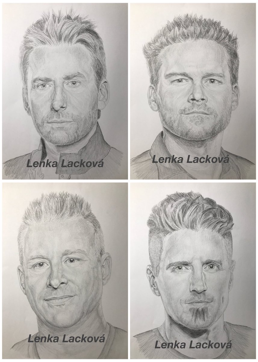 Lenka_Lackova's tweet photo. Collection of my @Nickelback drawings ♥️. From the first (worst) to the present. Can you see the difference? https://t.co/s4uPvFCWcT