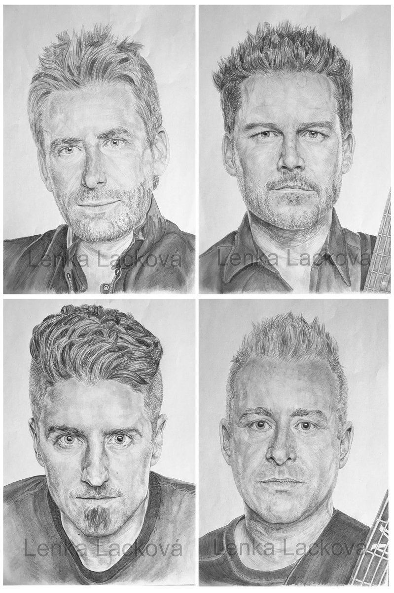 Lenka_Lackova's tweet photo. Collection of my @Nickelback drawings ♥️. From the first (worst) to the present. Can you see the difference? https://t.co/s4uPvFCWcT