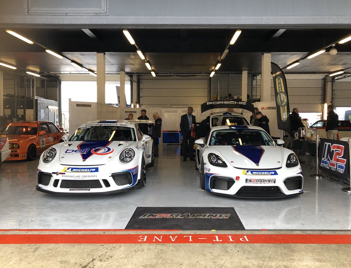 In2Racing's tweet photo. Successful first day @MSD_LIVE with satisfied drivers testing our GT4 Cayman and enthusiastic fans admiring our @CarreraCupGB car. #Porsche #PorscheCustomerRacing #BTCC #BritishGT #Silverstone #MsDLIVE #Gettingyouontrack #Puttingyoufirst https://t.co/ZS6uapwLnH