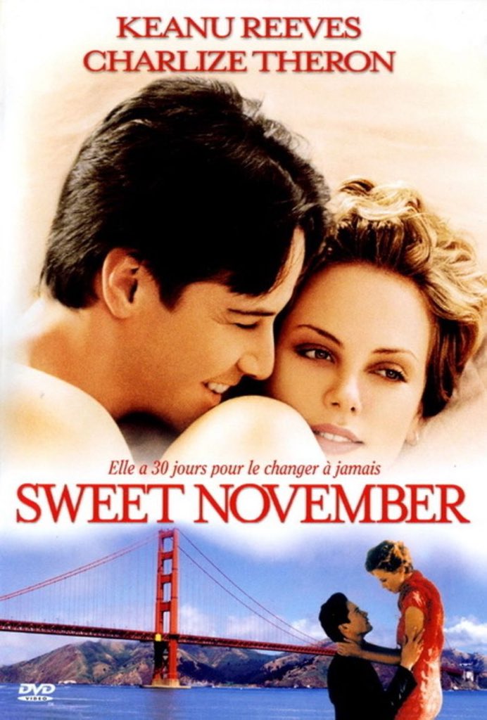 هبة قاضي Twitterren بمناسبة اليوم الأول من نوفمبر أنصحكم تتفرجوا على فيلم Sweet November و اللي بيحكي قصة البطل اللي يعتبر انسان قاسي و بارد و عملي جدا لانو مدمن عمل و