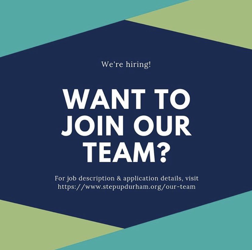 StepUpDurham's tweet photo. Want to join our team? Current job opening is listed on our website at https://t.co/bh9wy0d757, check it out! #stepupdurham #durham #jobs #nonprofit #workforcedevelopment #nc https://t.co/V4X5wLJUll