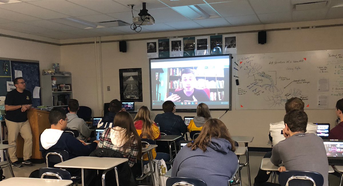 TechWithIvette's tweet photo. @MrInsleyOFHS provided his students with the opportunity to participate in a Q&amp;A session via #GoogleMeet with Cognitive Scientist, Tyler Marghetis! It was so awesome to see them taking advantage of the tech in order to pick Tyler’s brain! #StudentEngagement #DistanceLearning https://t.co/ux1csPxk7X
